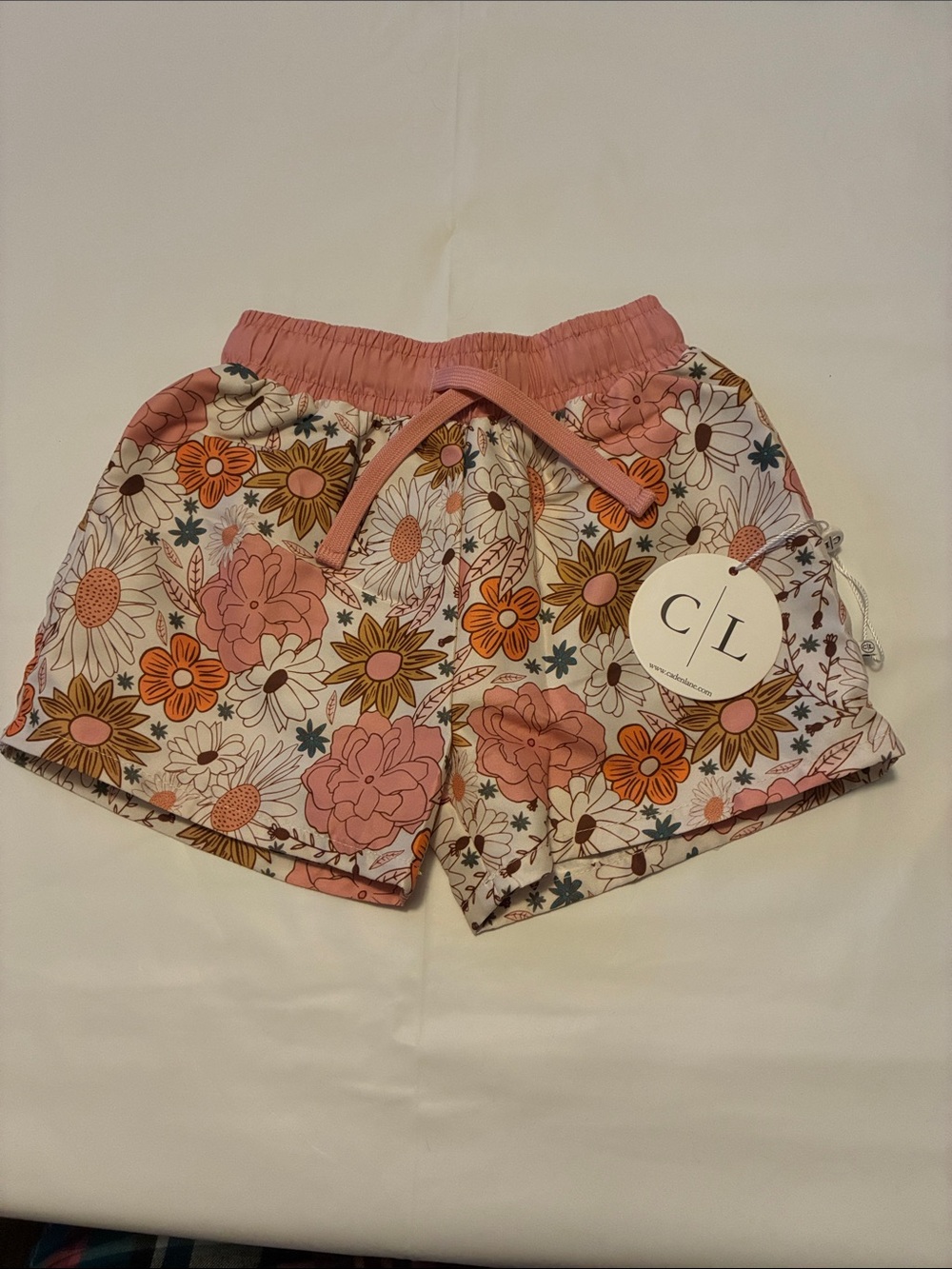 Caden Lane Pink Floral Drawstring Kids Shorts